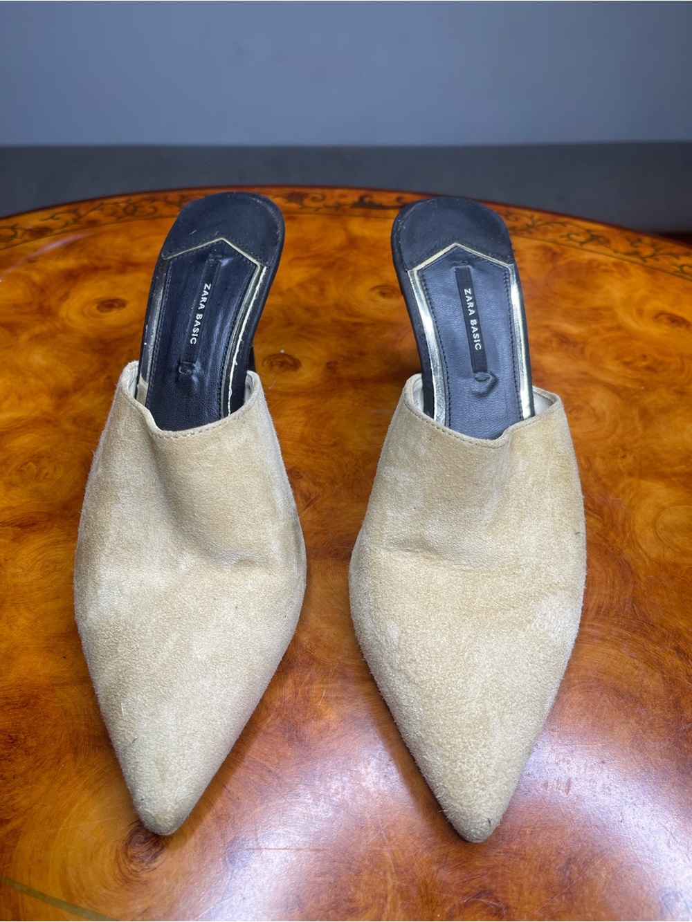 Zara Tan Suede Pointed-Toe Slip-On Mules
